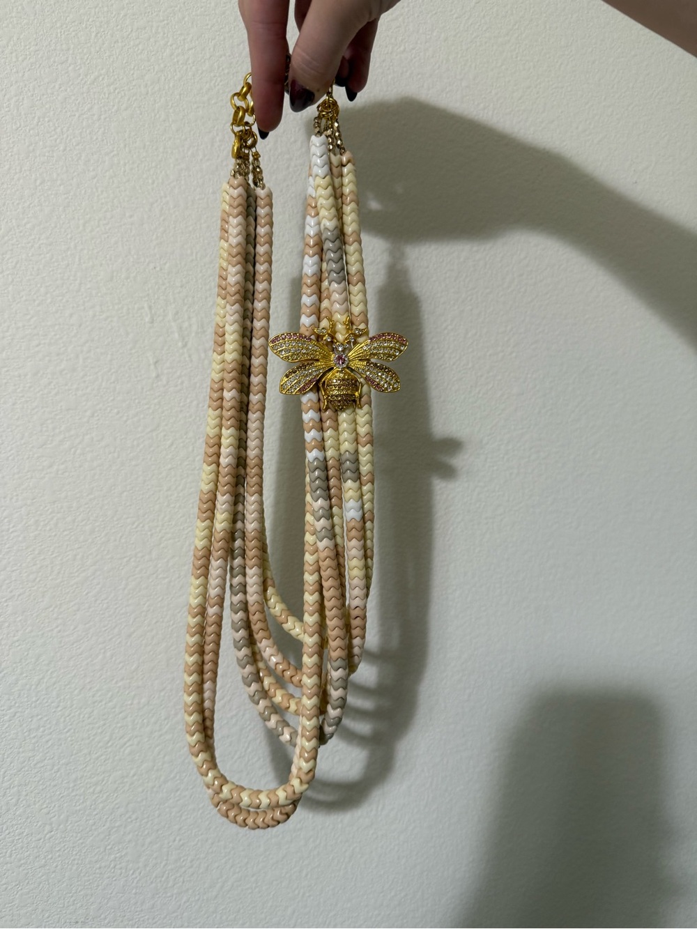Sassy Jones Gold Bee Multi-Strand Cream & Beige Beaded Necklace